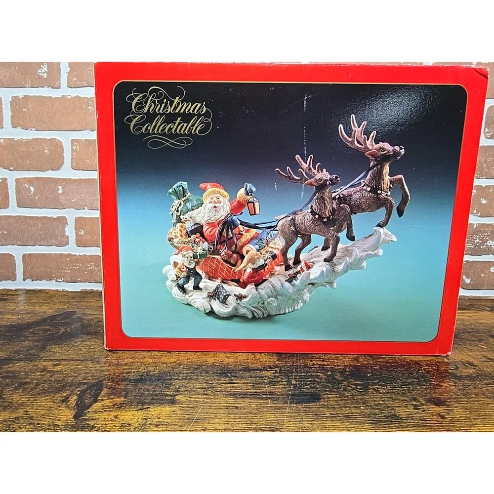 Vtg Santa‎ On His Sleigh Reindeer Holiday Style Figurine 12